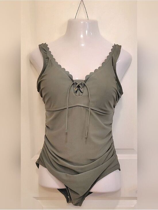 Merona Other - Merona Olive Green Scalloped Lace-Up Tankini Top